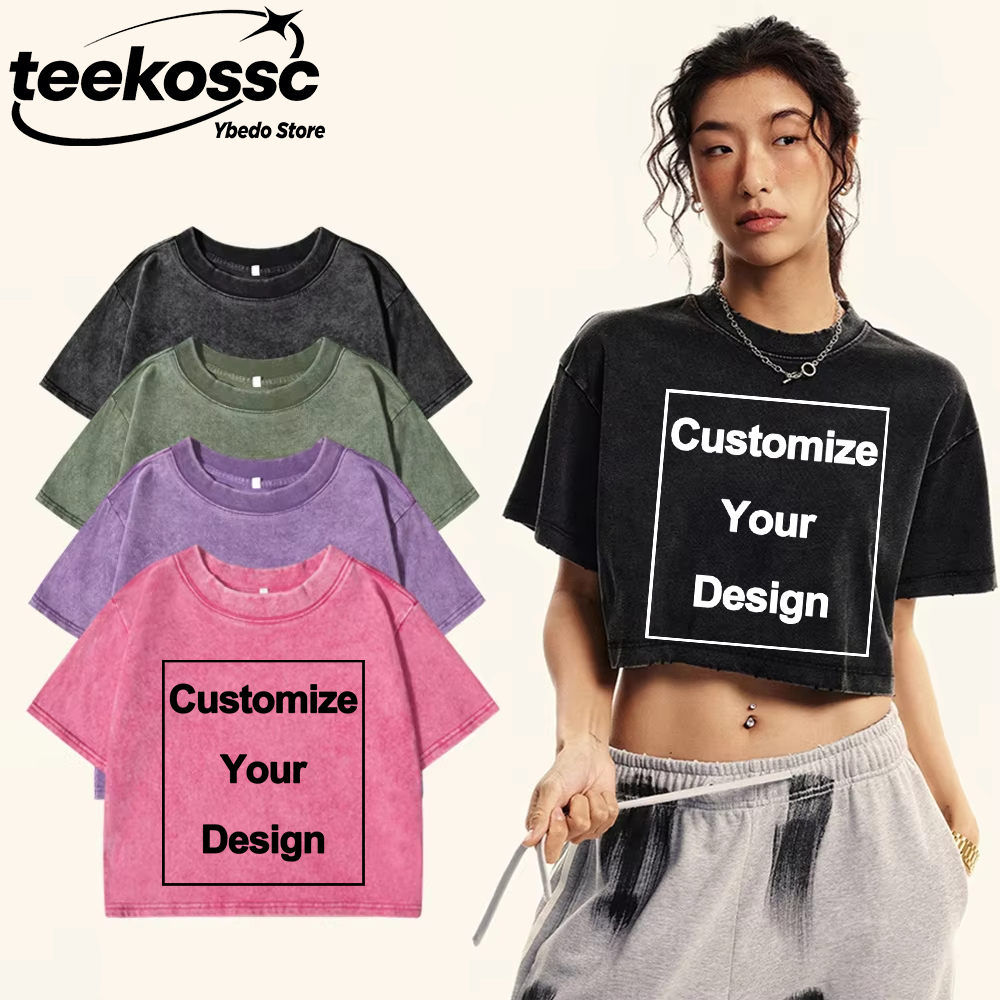 Crop Top Crochet - T-shirts Y2K personnalisés en coton délavé