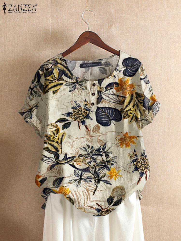 Romper Floral Print - ZANZEA femmes Chemise en coton mode