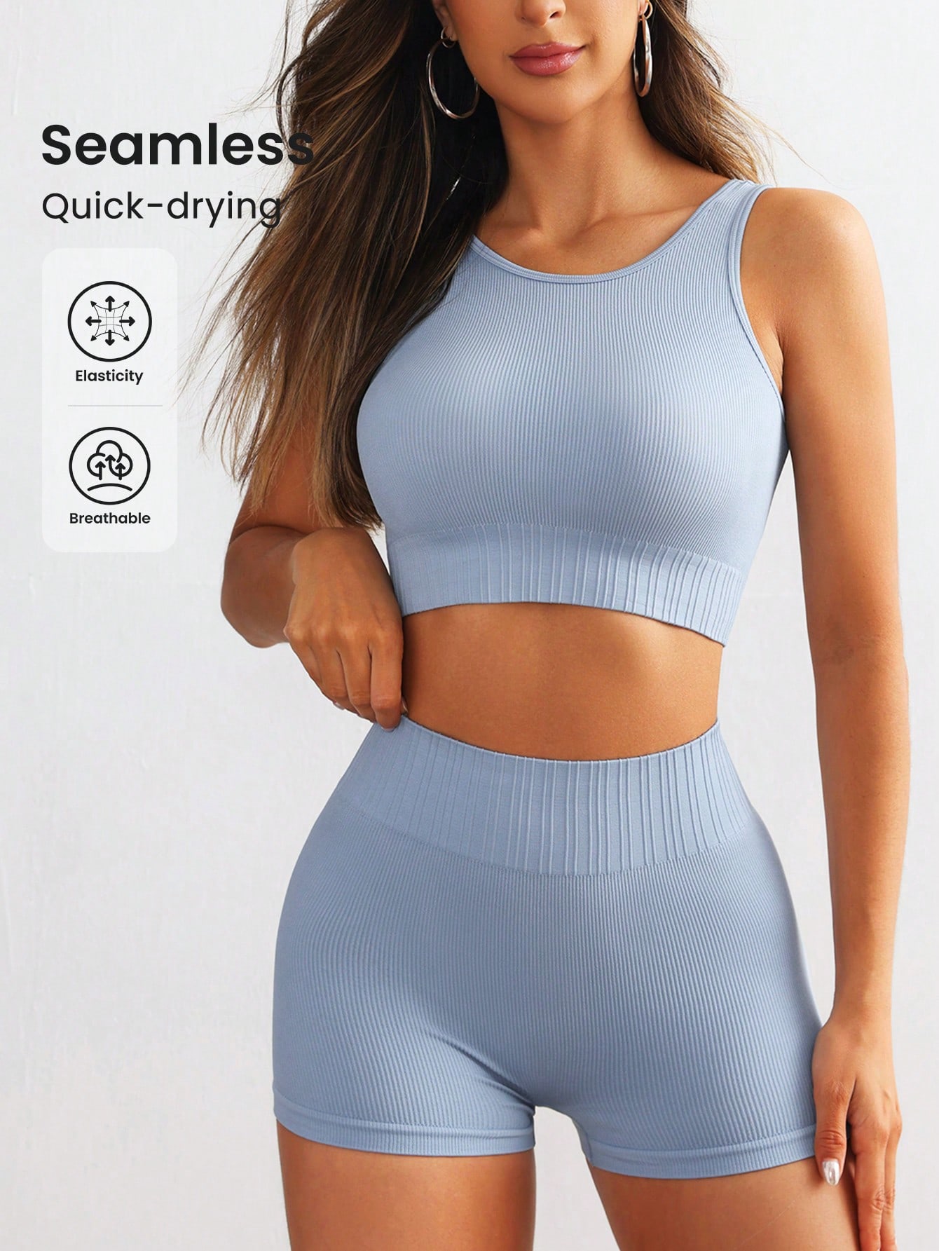 Crop Top Crochet - Ensemble de yoga côtelé sans couture