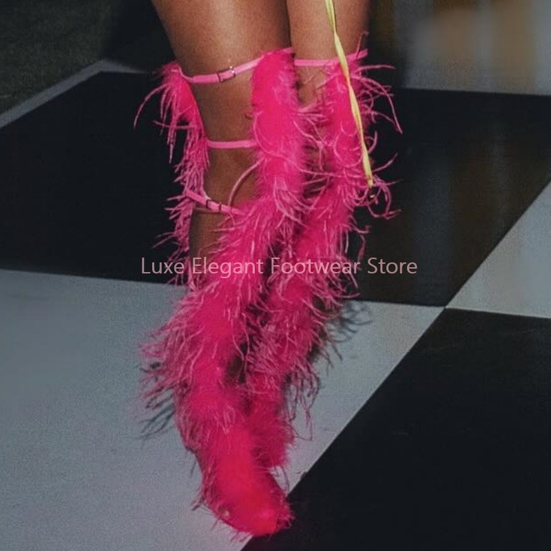 Bottes sandales roses à plumes - Sandal Strappy Heeled avis et prix