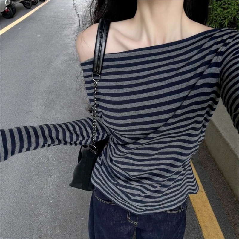 Haut décontracté vintage rayé  - Blouse Off Shoulder avis et prix